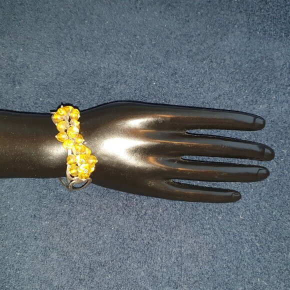 One-of-a-Kind Vintage Genuine Yellow Amber 925 Sterling Silver Cuff Bracelet - Picture 4 of 14